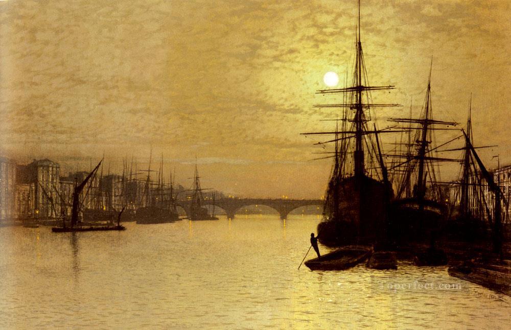 The Thames Below London Bridge city scenes John Atkinson Grimshaw Oil Paintings